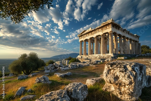 Sacred Greece temple ancient. Tourist sky. Generate Ai photo