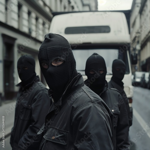 AI generated illustration of masked men hijacking a bank van