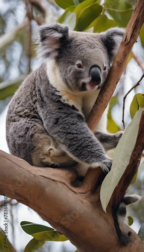 AI generated illustration of a cute koala resting on a tree branch