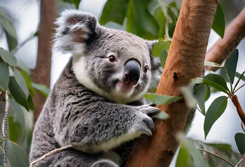 AI generated illustration of a cute koala resting on a tree branch