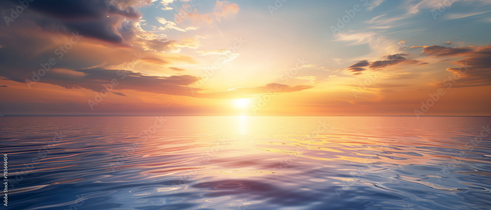 Breathtaking Seascape at Sunset: A Serene View of Sunlight Dancing on Ocean Waves
