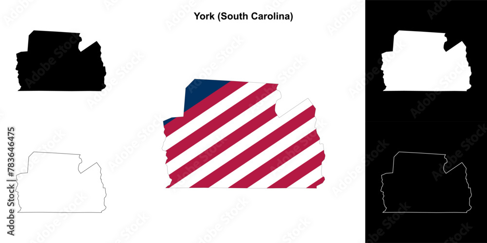 York County (South Carolina) outline map set - obrazy, fototapety, plakaty 