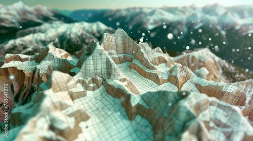 AI generated illustration of paper quilling of snowy mountains