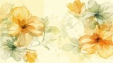 Colorful flowers on a light yellow background - yellow and green tones - card background - spring design elements 