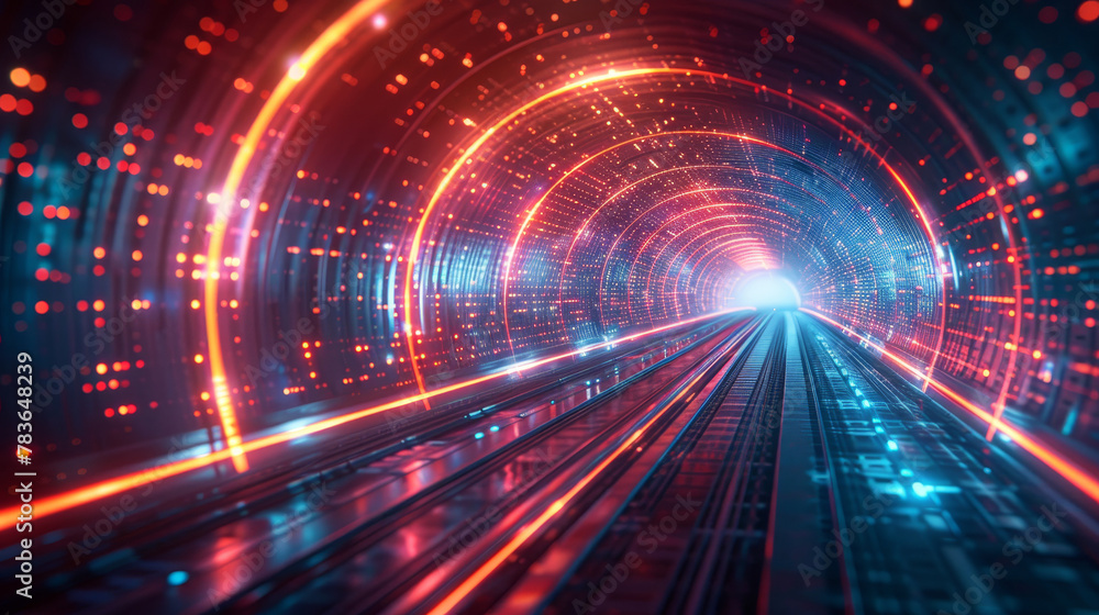 Tunnel with a red and blue light effect