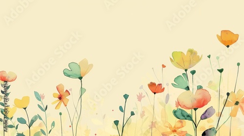 Colorful flowers on a light yellow background - yellow and green tones - card background - spring design elements 