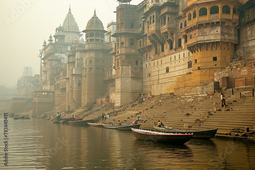 Labyrinthine Ancient varanasi city. Delightful and colorful architectural marvel. Generate AI