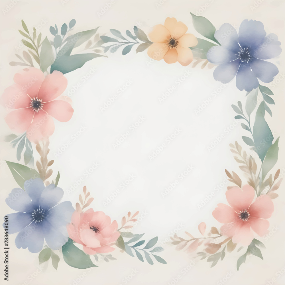 a floral wreath with flowers on calm background