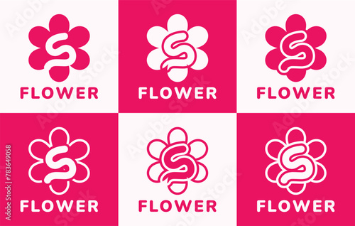 Set of letter S pink flower logo. This logo combines letters and pink flower shapes. Suitable for flower shops, flower farms, flower accessories shops and the like.