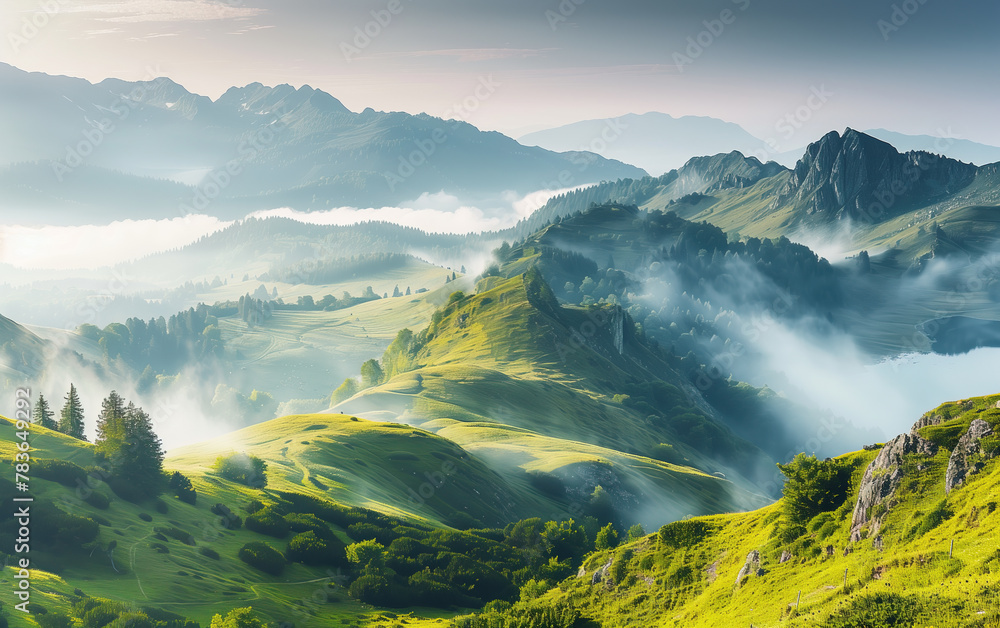alpine landscape scenery,created with Generative AI tecnology.