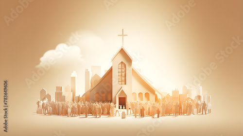  Exploring the Charming Church icon Adorned with a Beautiful Brown Door and goldarn light color background 