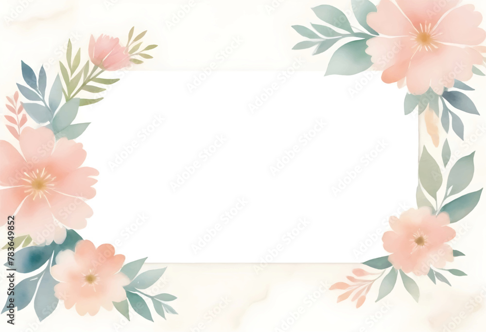a frame with pink flowers and a white background