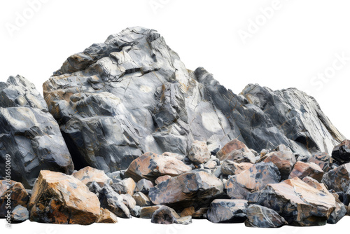 Large heavy rock stone isolated on background, flying rock in the space, natural giant boulder for decoration in garden yard.