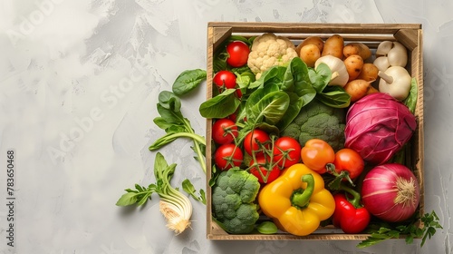 Assorted Fresh Vegetables in a Rustic Wooden Crate