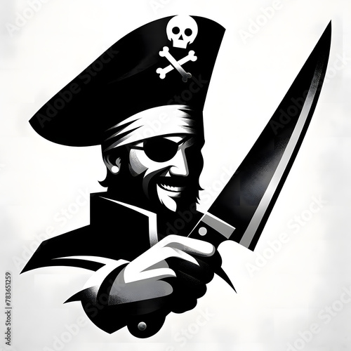 illustration vectorielle de pirate comique avec couteau de cuisine, isolé, fond blanc