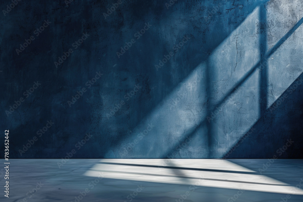 Minimalistic abstract blue wall background for product presentation with sunlight shadow Minimalistic abstract blue wall background for product presentation with sunlight shadow