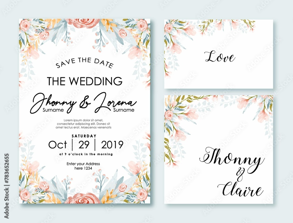 Wedding Invitation Card Template Watercolor Flower 3