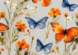 Butterflies fly over a flower field