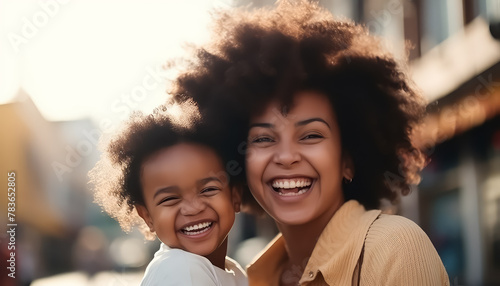 afro american woman and a child are smiling and posing for a picture