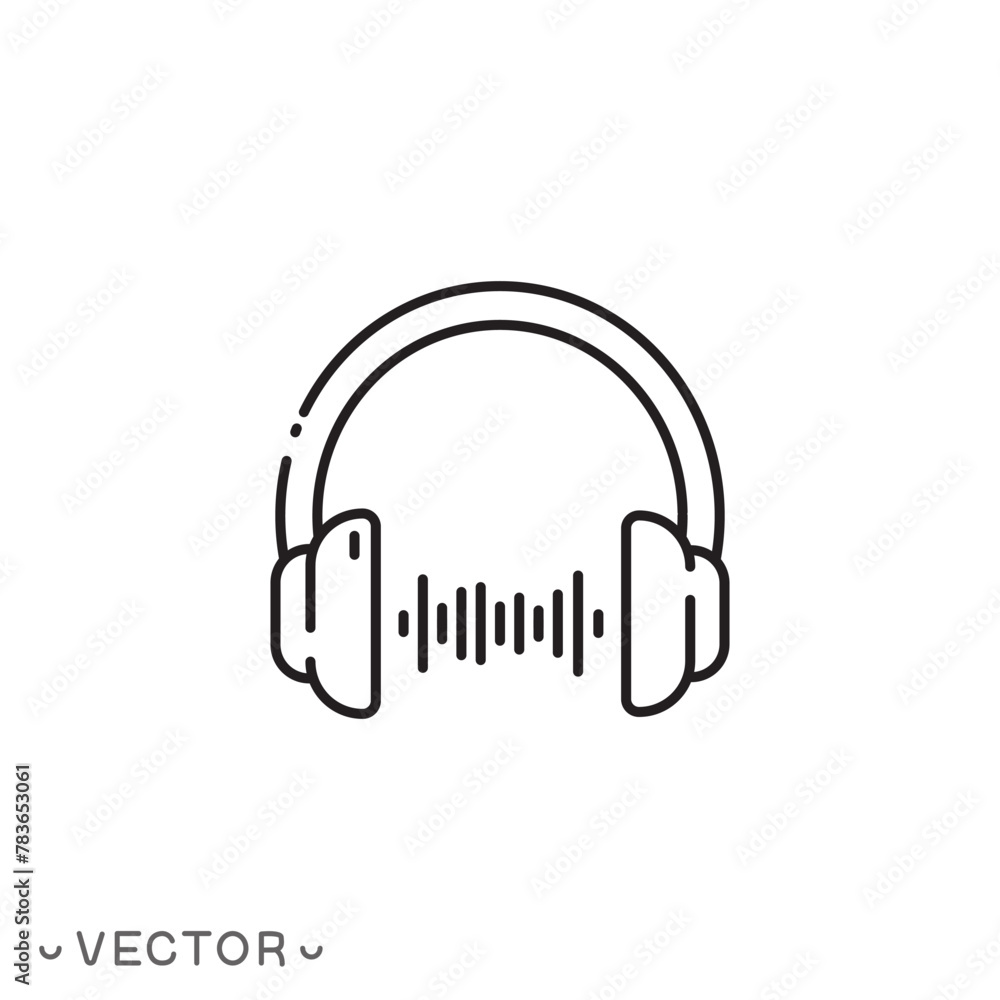 headphones with sound wave icon, music play thin line symbol isolated on white background, editable stroke eps 10 vector illustration headphones with sound wave icon, music play thin line symbol isolated on white background, editable stroke eps 10 vector illustration