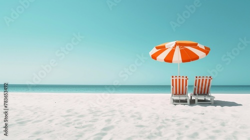 view of a desert landscape with the sea on the horizon and a sunbathing area without people. the concept of a calm, peaceful holiday that fills you with strength and relaxes your soul photo