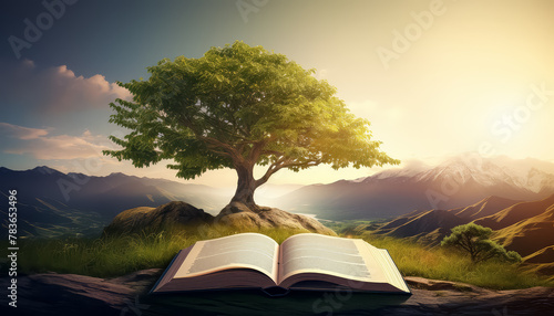 A book is open to a page with a tree on it photo