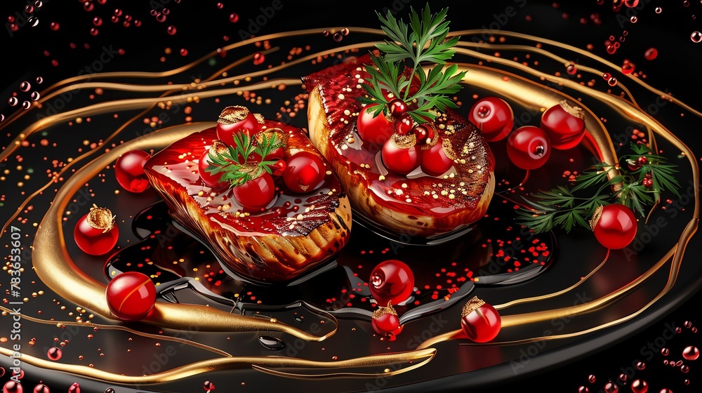 Gourmet cuisine, food photography, closeup, appetizing and elegant Gourmet cuisine, food photography, closeup, appetizing and elegant