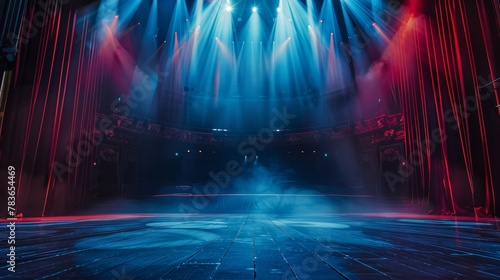Theater stage with spotlight illuminating for opera performance, Opera, Theater Stage, Spotlight, Empty Stage, Red Curtain, Backdrop Decoration, Entertainment