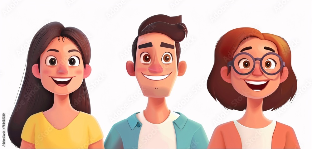 3D depictions of joyful individuals against a blank canvas, featuring animated male and female figures. 3D depictions of joyful individuals against a blank canvas, featuring animated male and female figures.