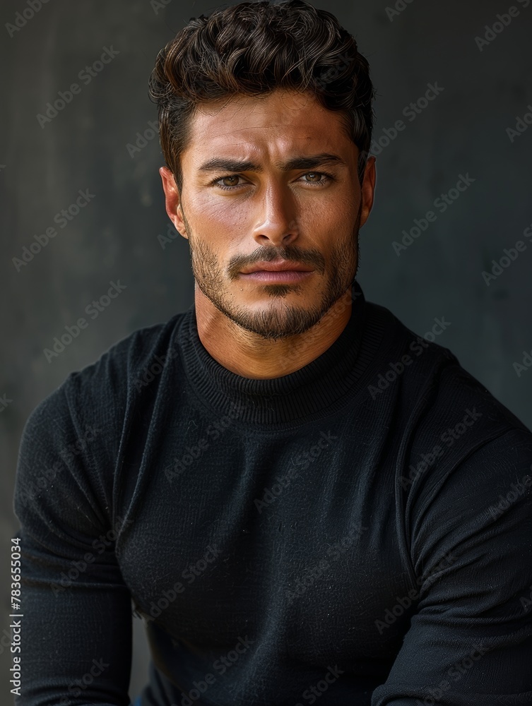 Handsome muscular manly male model, angry, brutal, 30 year old, short black hair, black bristle Handsome muscular manly male model, angry, brutal, 30 year old, short black hair, black bristle