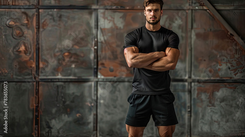 male bodybuilder posing on cool background, young muscular man posing, cool bodybuilder is posing, young muscularr athlete man