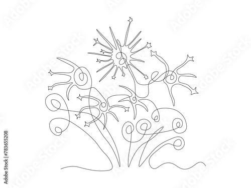 Abstract fireworks. Logo, continuous single line art hand drawing sketch