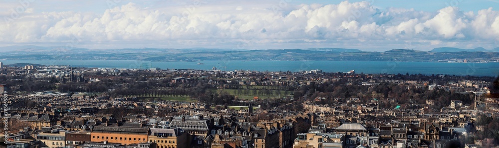 Panoramic cityscape of Edinburgh on a sunny day