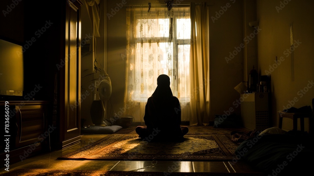 A quiet moment of an individual performing Tahajjud, the night prayer, in the solitude of their room, highlighting personal reflection and spirituality. A quiet moment of an individual performing Tahajjud, the night prayer, in the solitude of their room, highlighting personal reflection and spirituality.