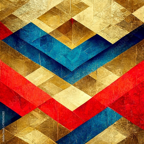 Colorful abstract geometric pattern with gold, red and blue lines