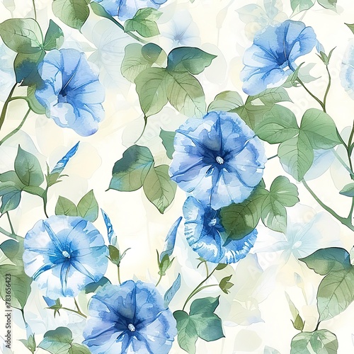 Seamless pattern, light watercolor, morning glories, fresh and serene. Seamless pattern, Fabric Pattern, Tumbler Wrap, Mug Wrap. 