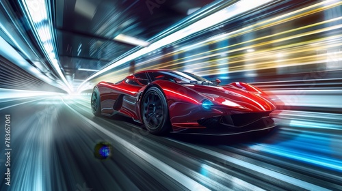 A 3d render of a supercar speeding through a holographic world AI generated illustration