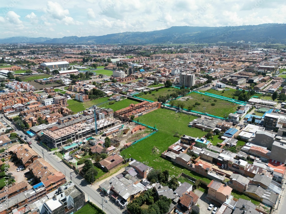 Aerial shot of the urban town of Chia in Cundinamarca, Colombia
