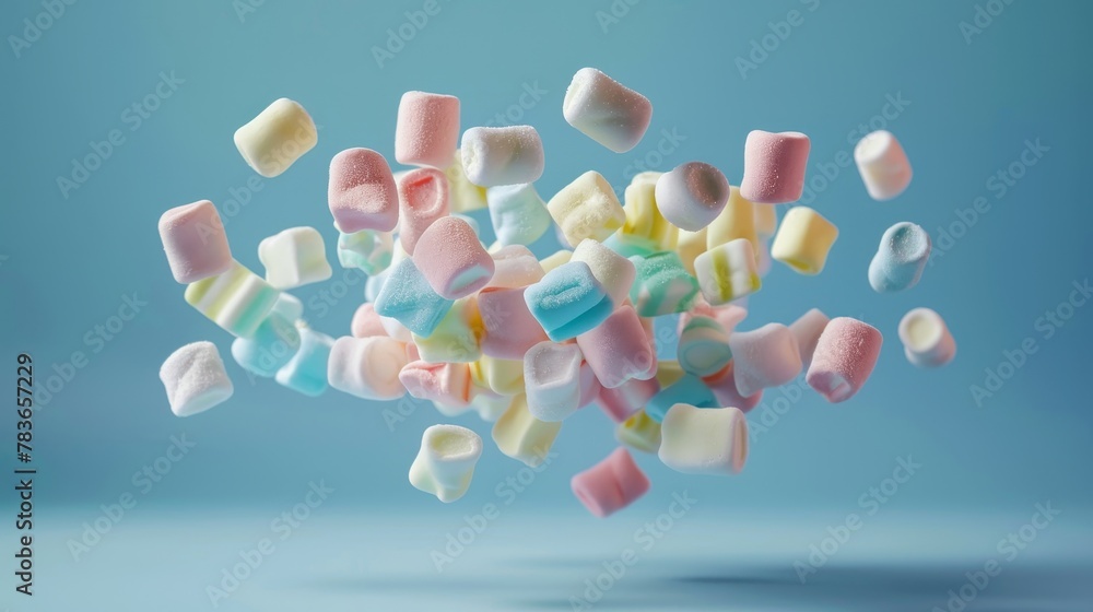 A cloud of floating pastel-colored marshmallows AI generated illustration A cloud of floating pastel-colored marshmallows AI generated illustration