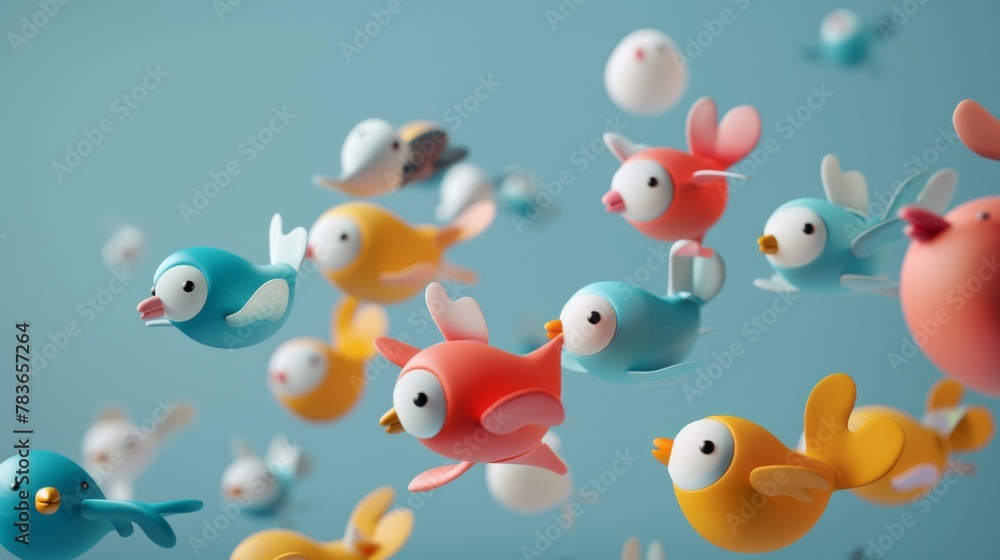 A cluster of adorable isolated flying shapes with a modern twist AI generated illustration A cluster of adorable isolated flying shapes with a modern twist AI generated illustration