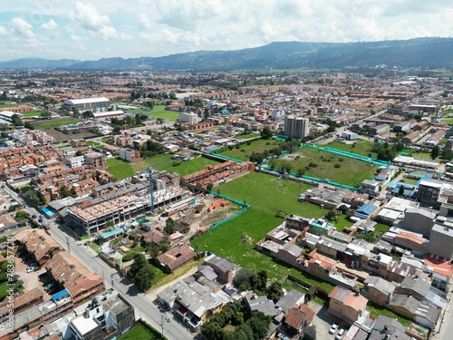 Aerial shot of the urban town of Chia in Cundinamarca, Colombia © Wirestock