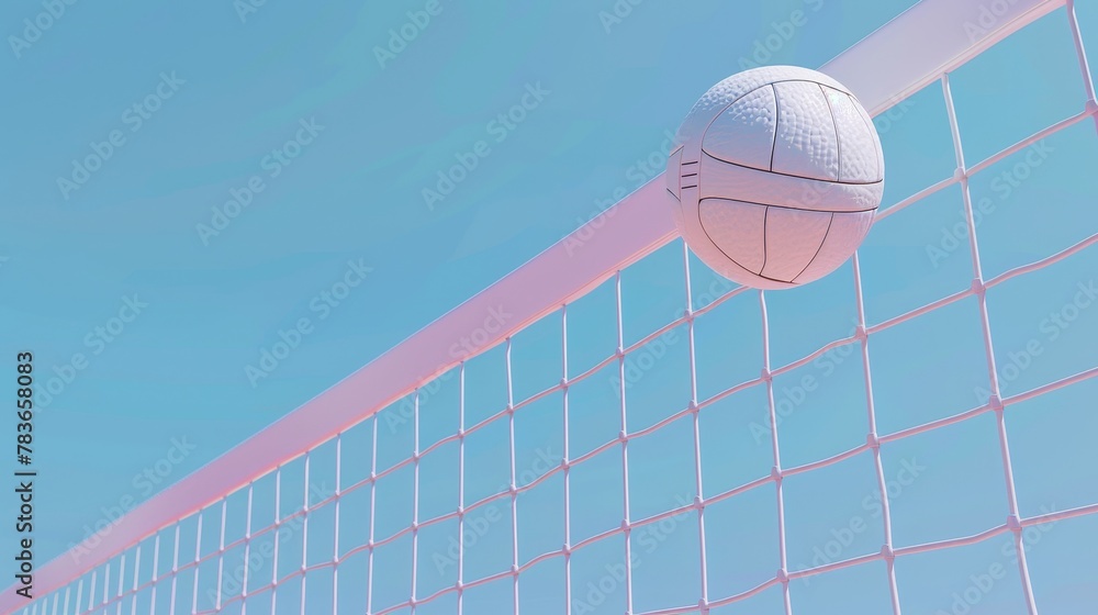Fototapeta premium Volleyball net and ball hovering 3d style isolated flying objects memphis style 3d render AI generated illustration