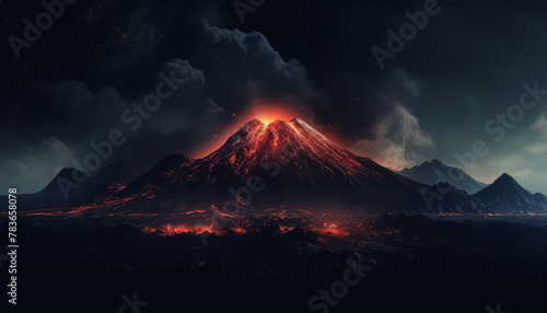 A volcano erupts in the sky with a dark background photo