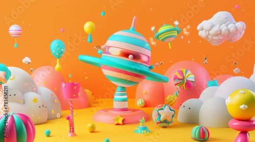 Whimsical 3d renderings with a touch of nostalgia 3d style isolated flying objects memphis style 3d render   AI generated illustration © ArtStage
