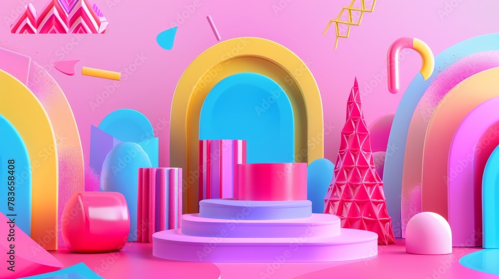 Whimsical shapes dancing in a neon playground 3d style isolated flying objects memphis style 3d render AI generated illustration Whimsical shapes dancing in a neon playground 3d style isolated flying objects memphis style 3d render AI generated illustration