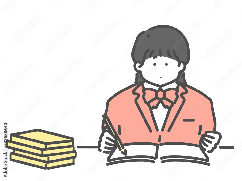 勉強をする女の子のイラスト 勉強をする女の子のイラスト