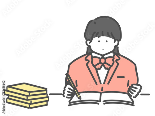 勉強をする女の子のイラスト