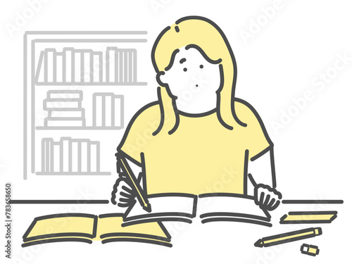 勉強をする女性イラスト