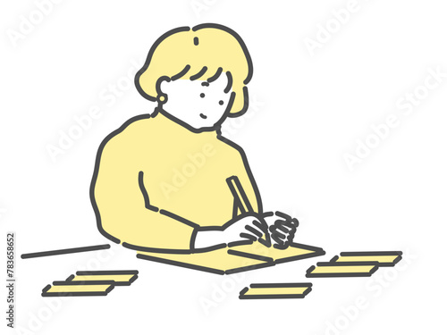 家計簿をつける女性イラスト