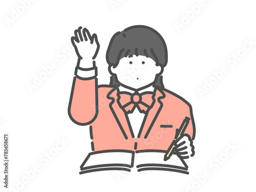 授業中に挙手をする女の子のイラスト